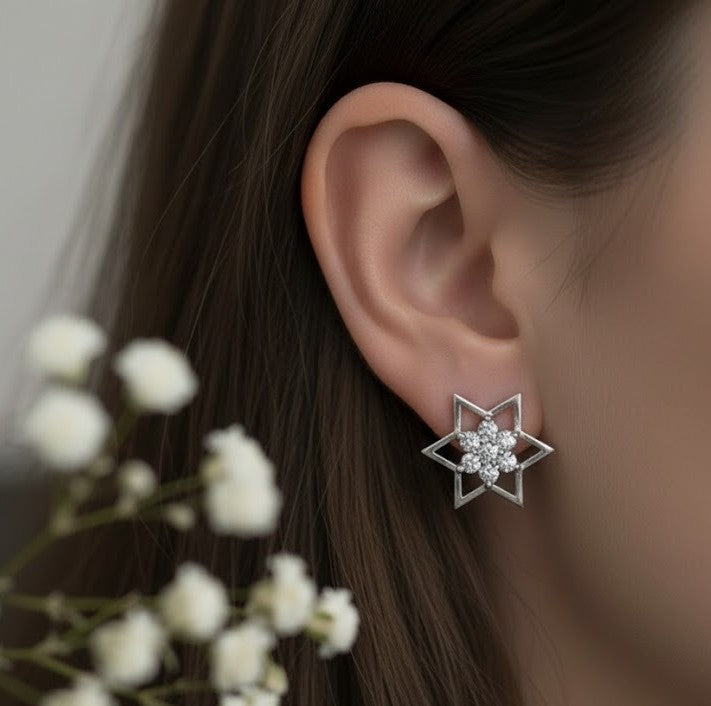 Star of Brilliance Set: Natural Moissanite Star Pendant & Stud Earrings