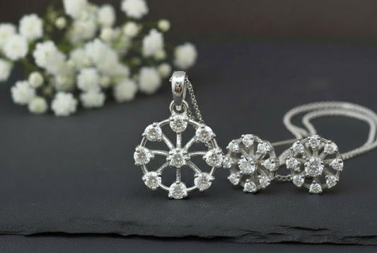 Celestial Sparkle Set: Natural Moissanite Flower Pendant & Stud Earrings in Sterling Silver