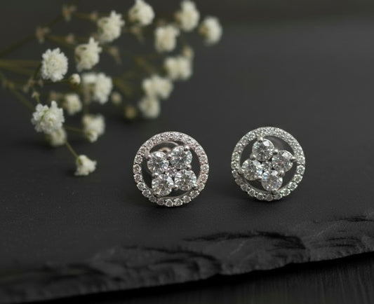 Floral Fire Studs: Natural Moissanite Flower Cluster Earrings in Sterling Silver