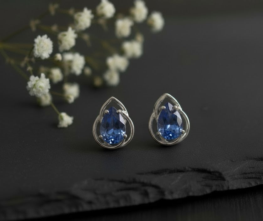 Twilight Dream Set: Natural Pear Tanzanite Pendant and Stud Earrings in Sterling Silver