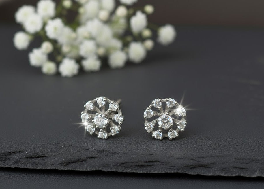 Celestial Sparkle Set: Natural Moissanite Flower Pendant & Stud Earrings in Sterling Silver