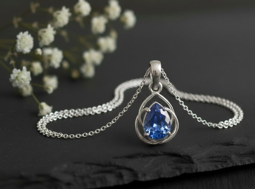 Twilight Dream Set: Natural Pear Tanzanite Pendant and Stud Earrings in Sterling Silver