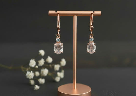 Blush & Brilliance Drops: Natural Morganite & Moissanite Dangle Earrings in Sterling Silver