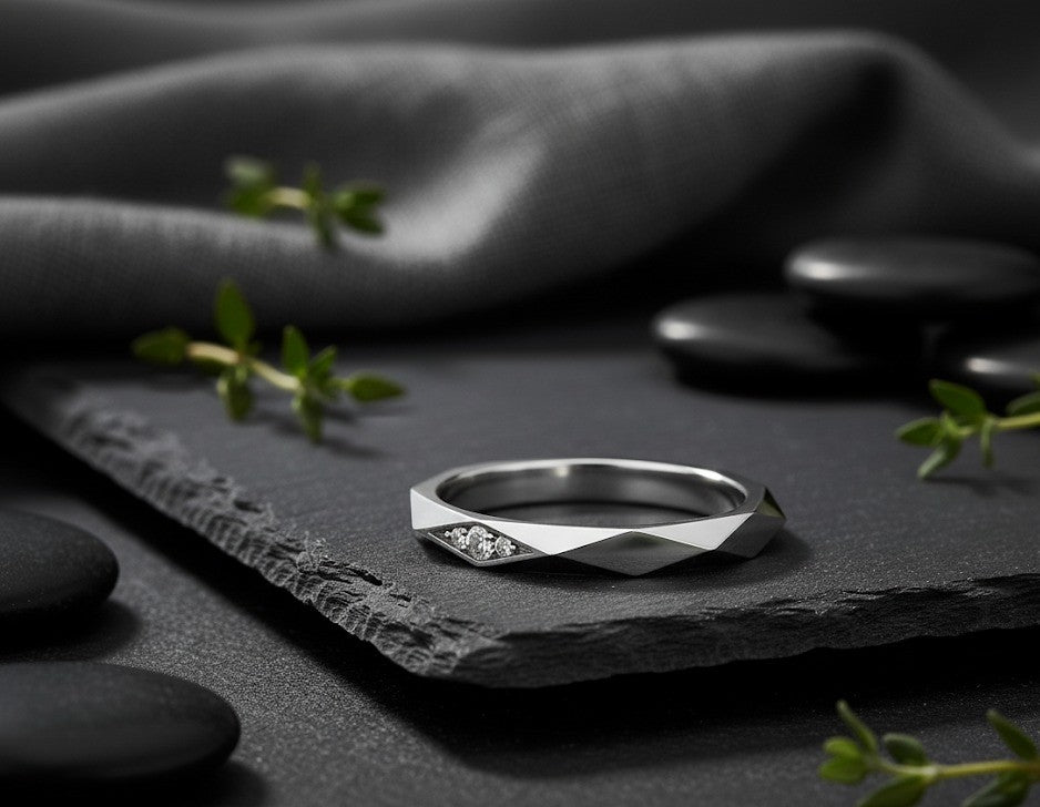 Modern Facet Band: Natural Moissanite Channel Ring in Sterling Silver