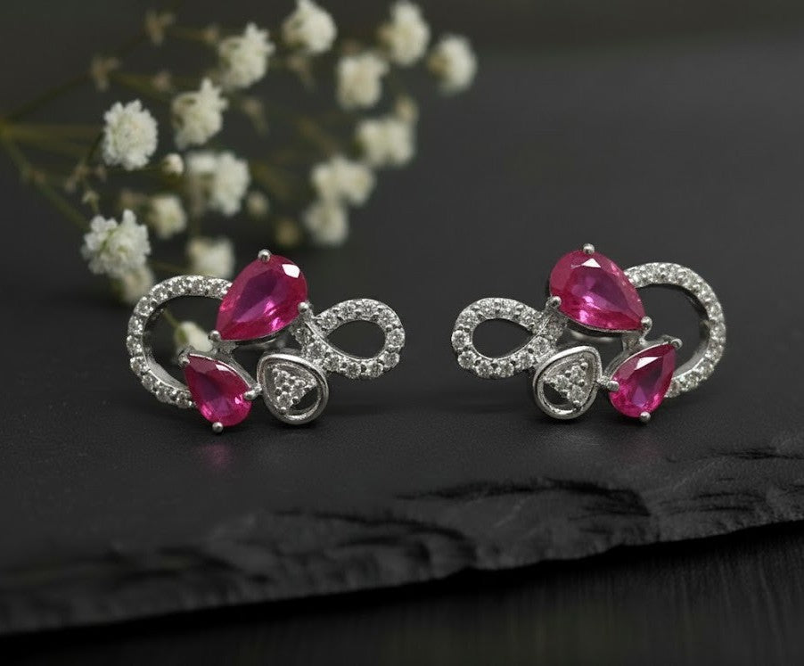 Royal Bloom Set: Natural Ruby & Moissanite Cluster Pendant & Stud Earrings