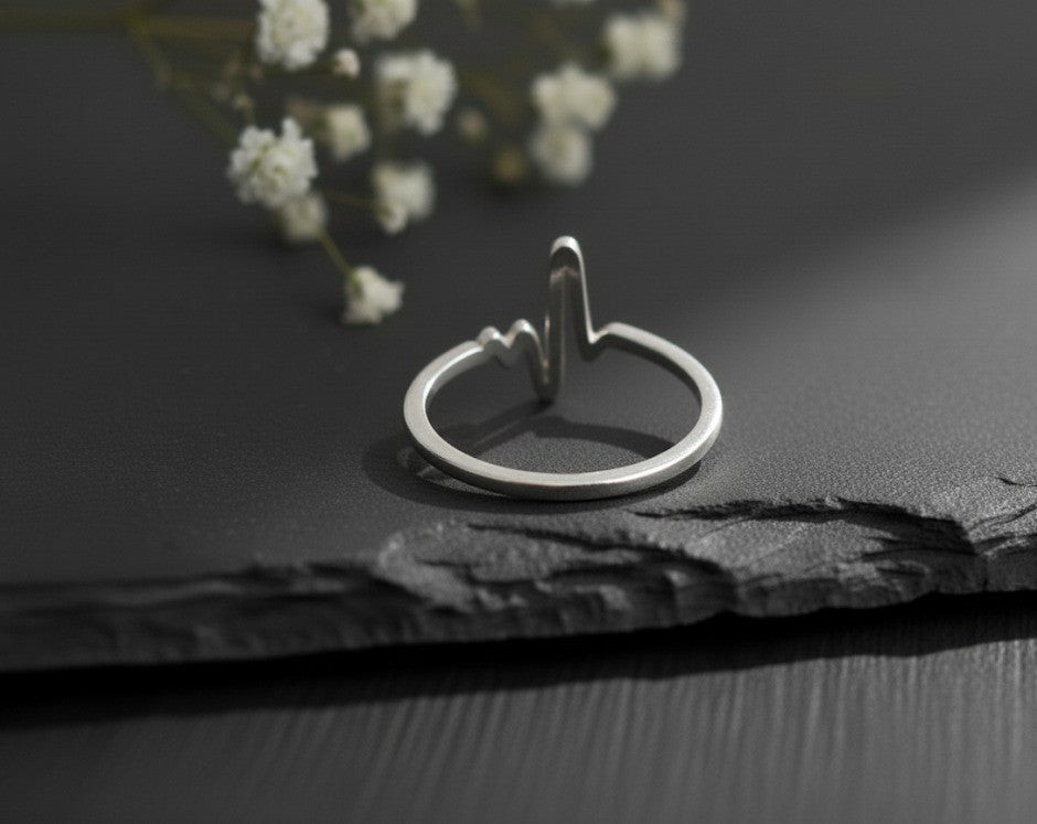 Pulse of Life Ring: Sterling Silver Heartbeat (ECG) Wave Band