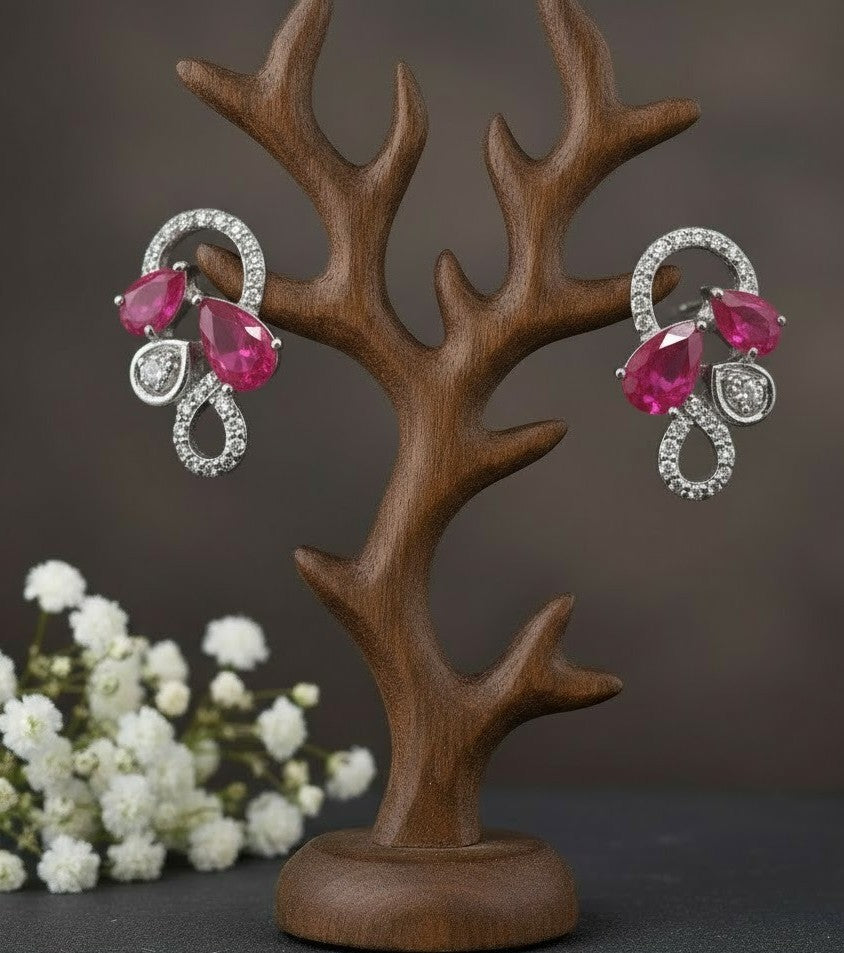 Royal Bloom Set: Natural Ruby & Moissanite Cluster Pendant & Stud Earrings