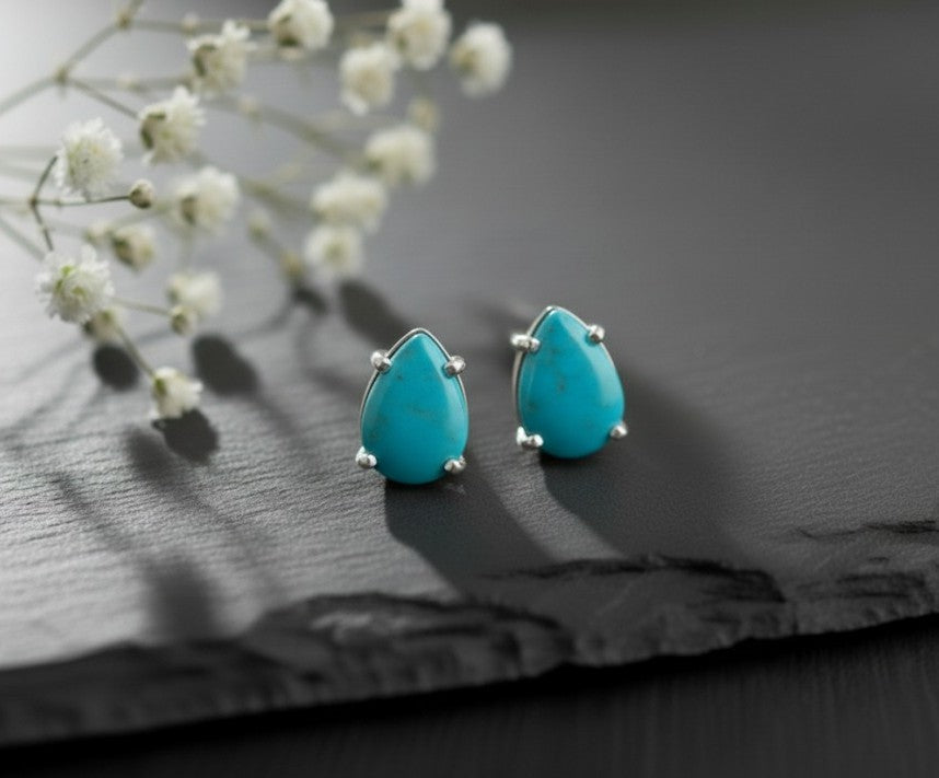 Desert Sky Studs: Natural Teardrop Turquoise Earrings in Sterling Silver