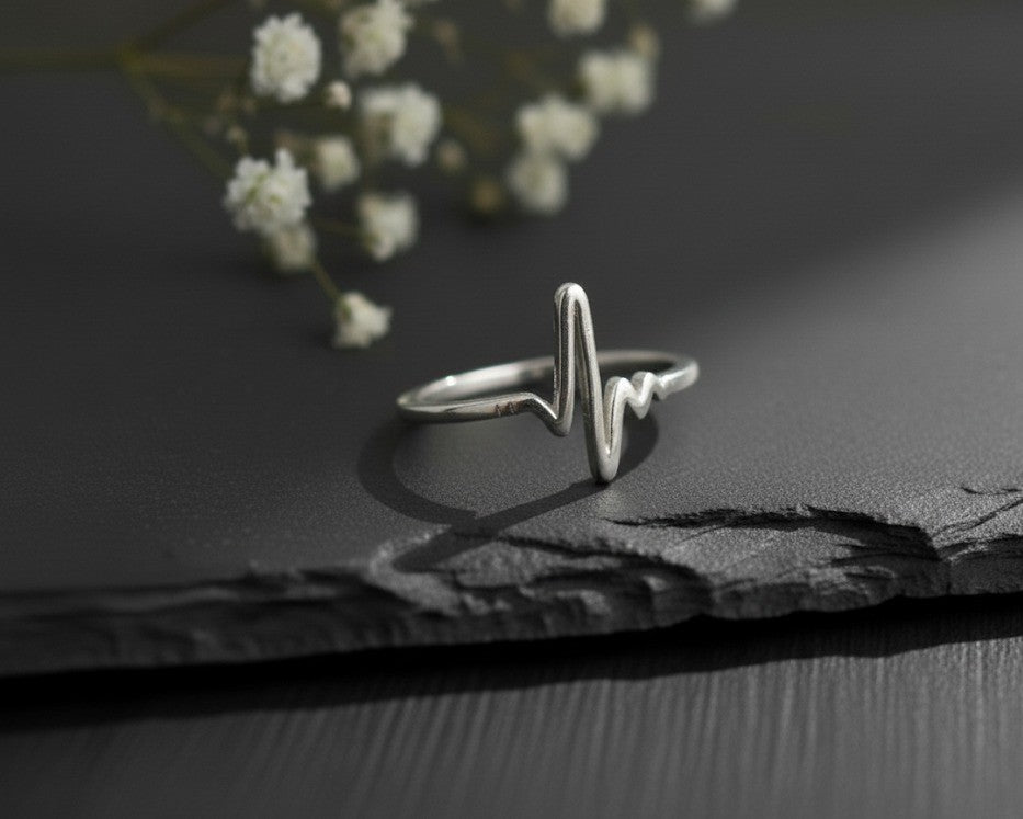 Pulse of Life Ring: Sterling Silver Heartbeat (ECG) Wave Band