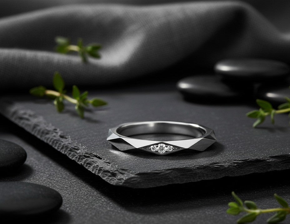 Modern Facet Band: Natural Moissanite Channel Ring in Sterling Silver