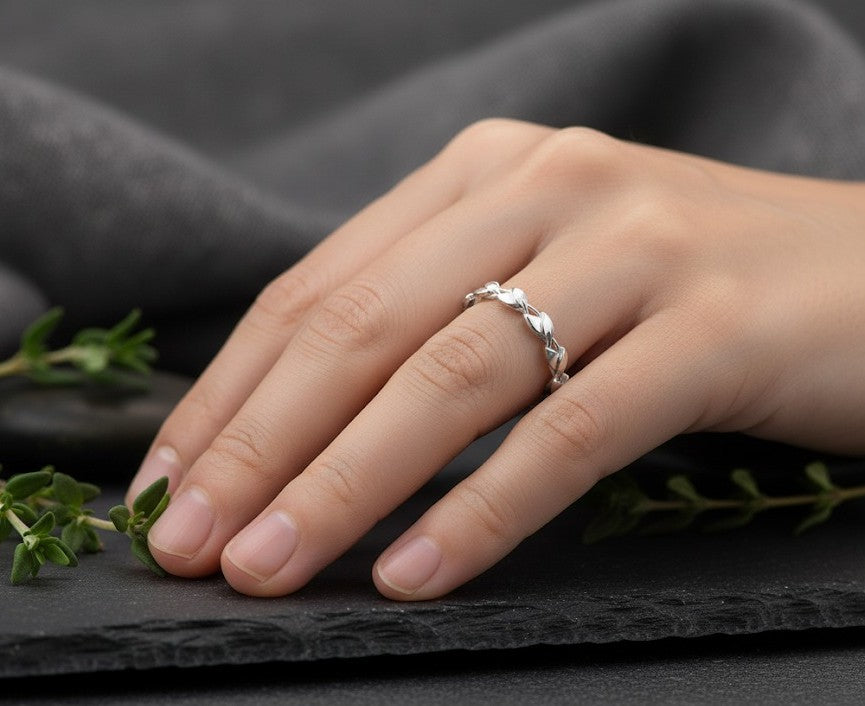 Eternal Growth Band: Sterling Silver Leaf Eternity Ring (Nature Inspired)