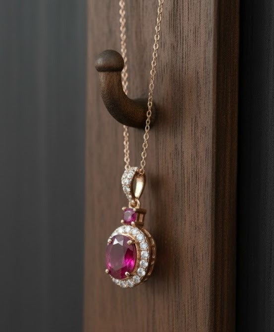 Twilight Romance Set: Natural Rhodolite Garnet & Moissanite Halo Pendant & Studs