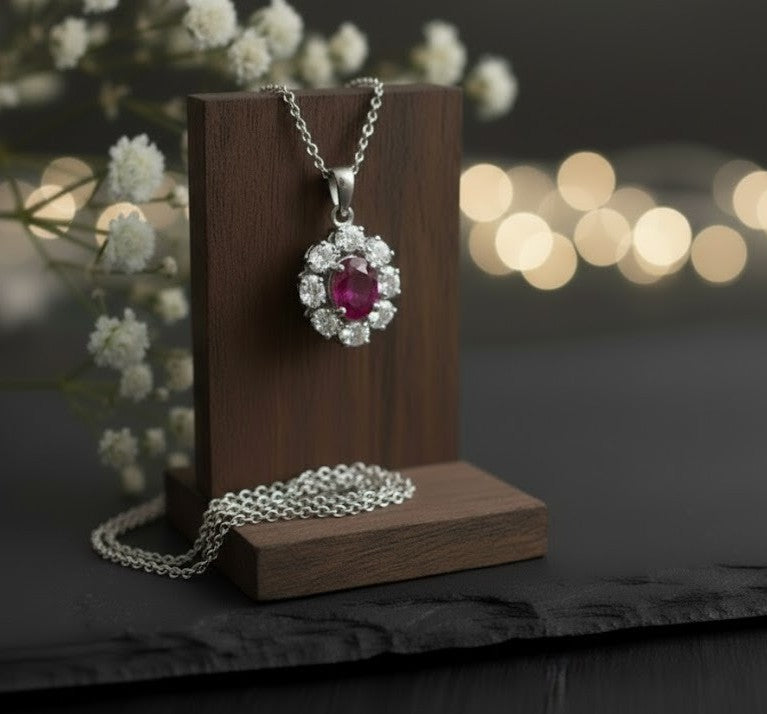 Twilight Halo Set: Natural Rhodolite Garnet & Moissanite Cluster Jewelry Set