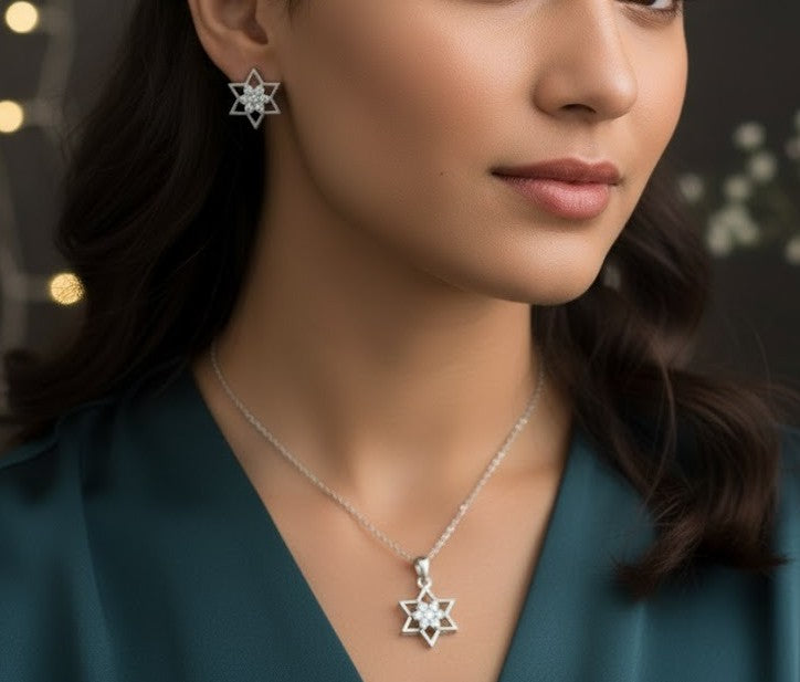 Star of Brilliance Set: Natural Moissanite Star Pendant & Stud Earrings