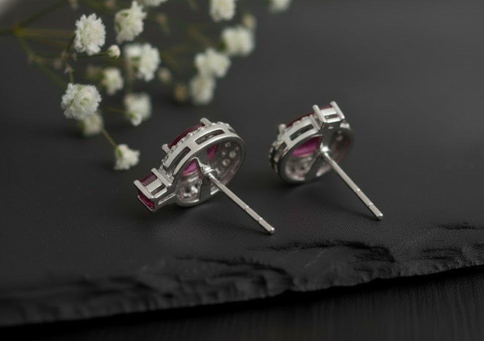 Twilight Romance Set: Natural Rhodolite Garnet & Moissanite Halo Pendant & Studs