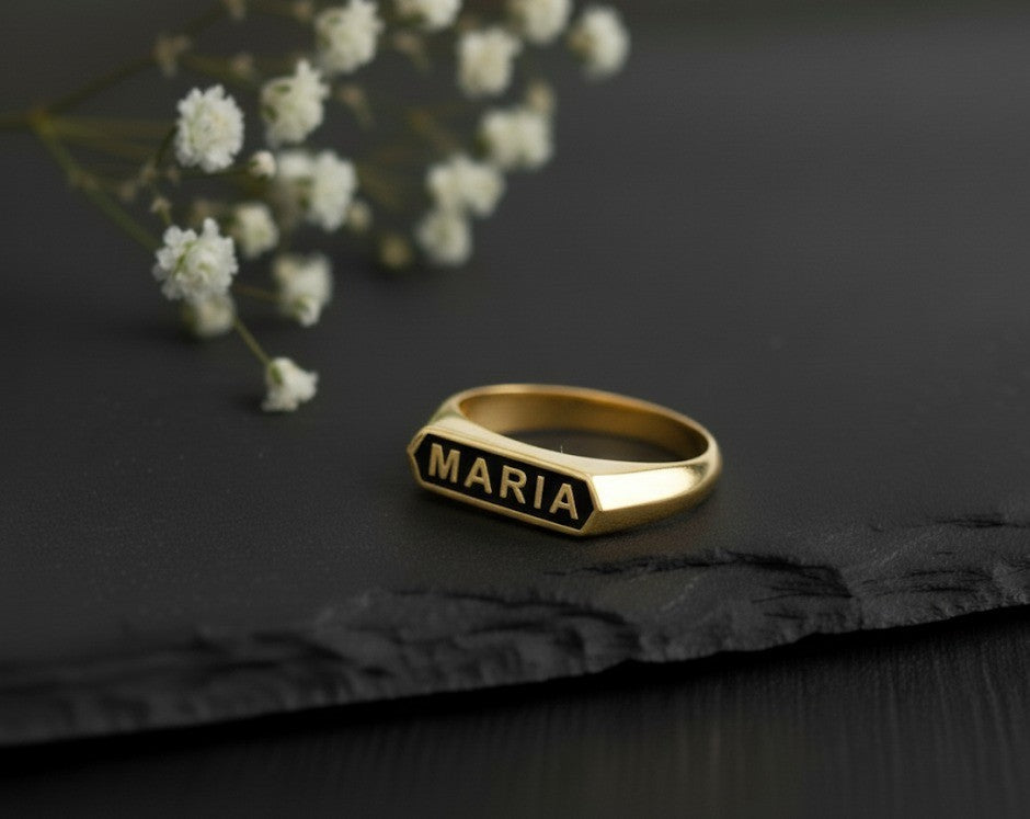 Personalized Name Ring | Engraved Name Plate Signet in Sterling Silver
