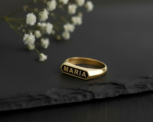 Personalized Name Ring | Engraved Name Plate Signet in Sterling Silver