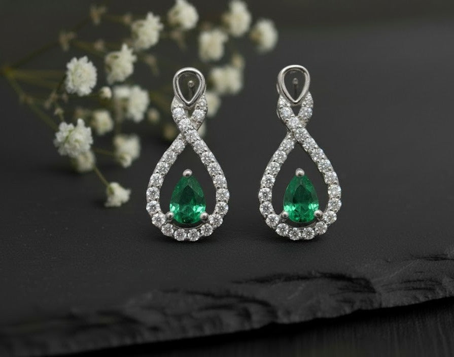 Eternal Radiance Set: Natural Emerald & Moissanite Infinity Drop Jewelry Set