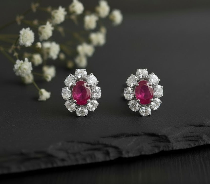Twilight Halo Set: Natural Rhodolite Garnet & Moissanite Cluster Jewelry Set