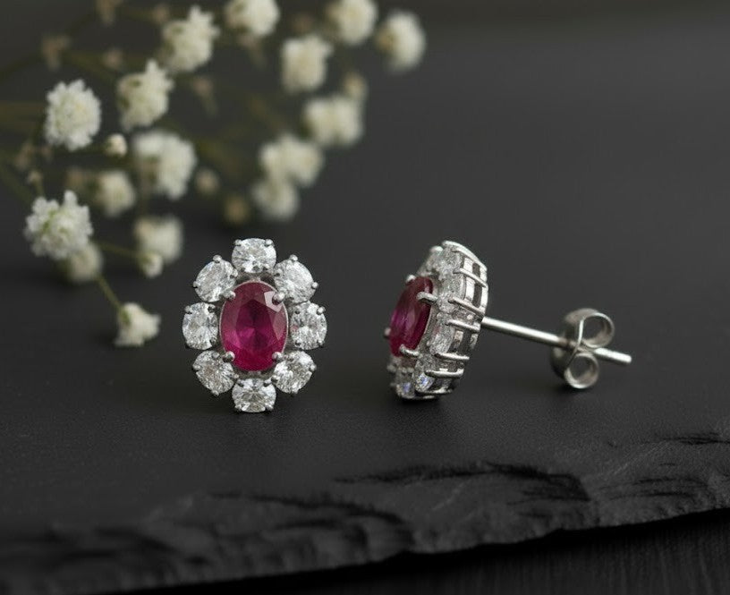 Twilight Halo Set: Natural Rhodolite Garnet & Moissanite Cluster Jewelry Set