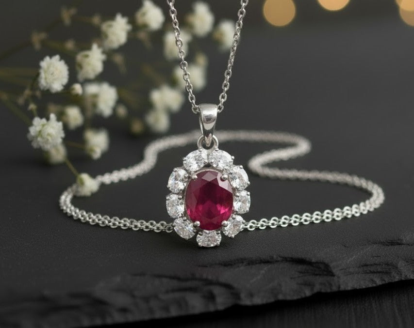 Twilight Halo Set: Natural Rhodolite Garnet & Moissanite Cluster Jewelry Set