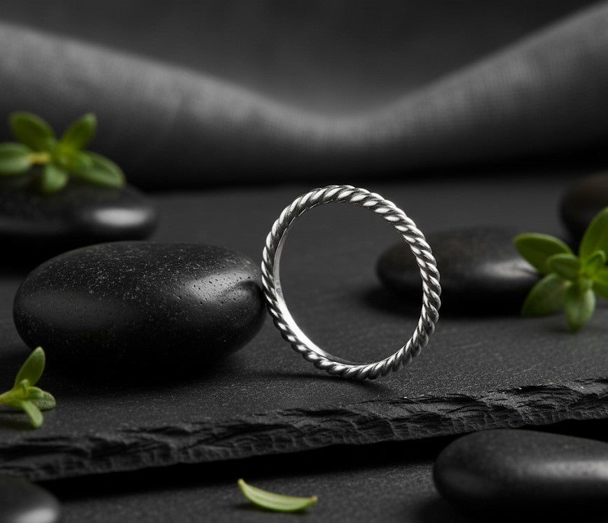 Elegant Twist Band: Sterling Silver Rope/Twisted Detail Stackable Ring