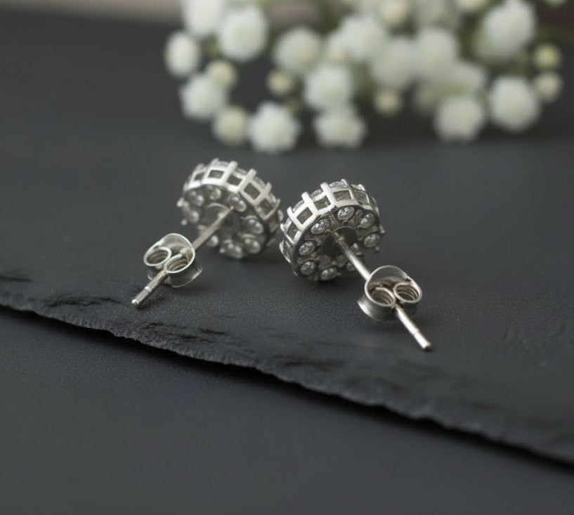 Celestial Sparkle Set: Natural Moissanite Flower Pendant & Stud Earrings in Sterling Silver