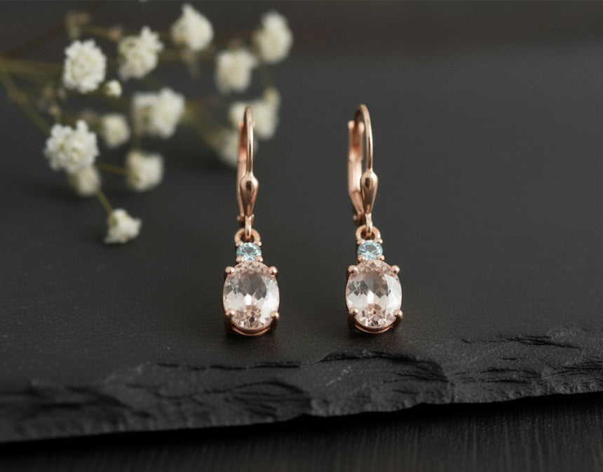 Blush & Brilliance Drops: Natural Morganite & Moissanite Dangle Earrings in Sterling Silver
