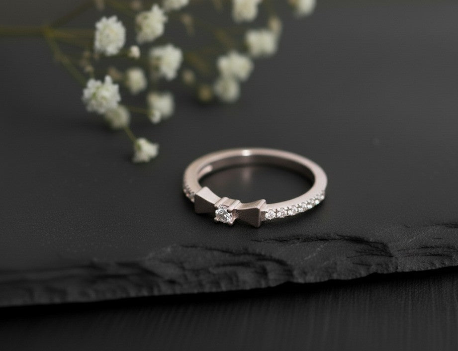 Brilliant Bow Stacker: Natural Moissanite Eternity Band with Central Focus