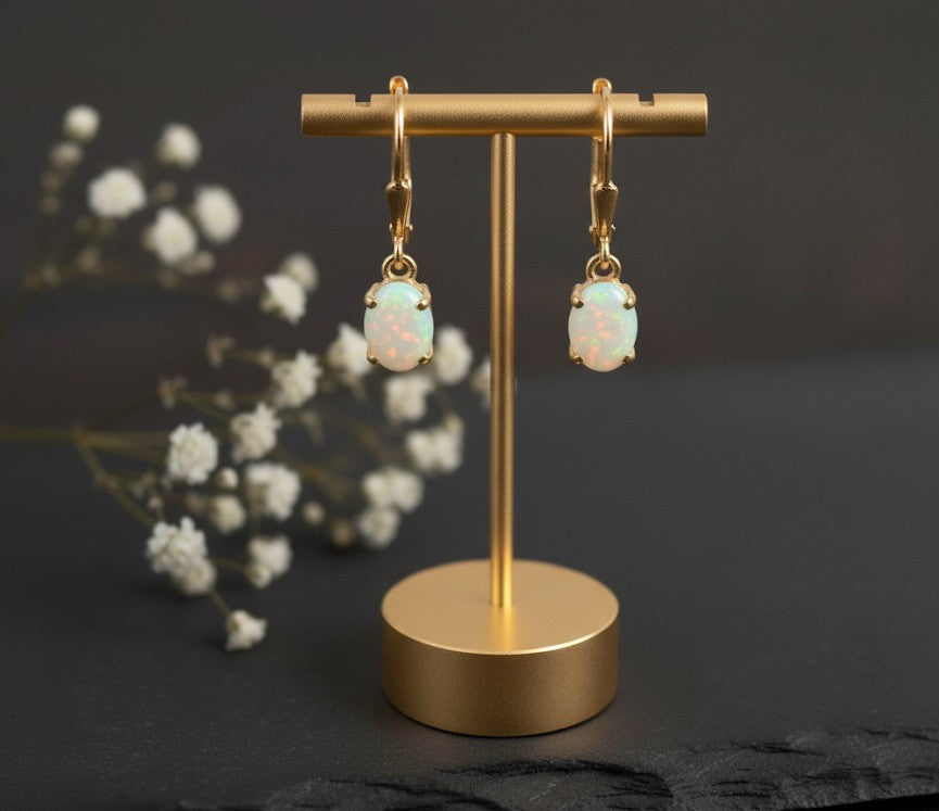 Ethereal Glow Drops: Natural Opal Dangle Earrings in Sterling Silver