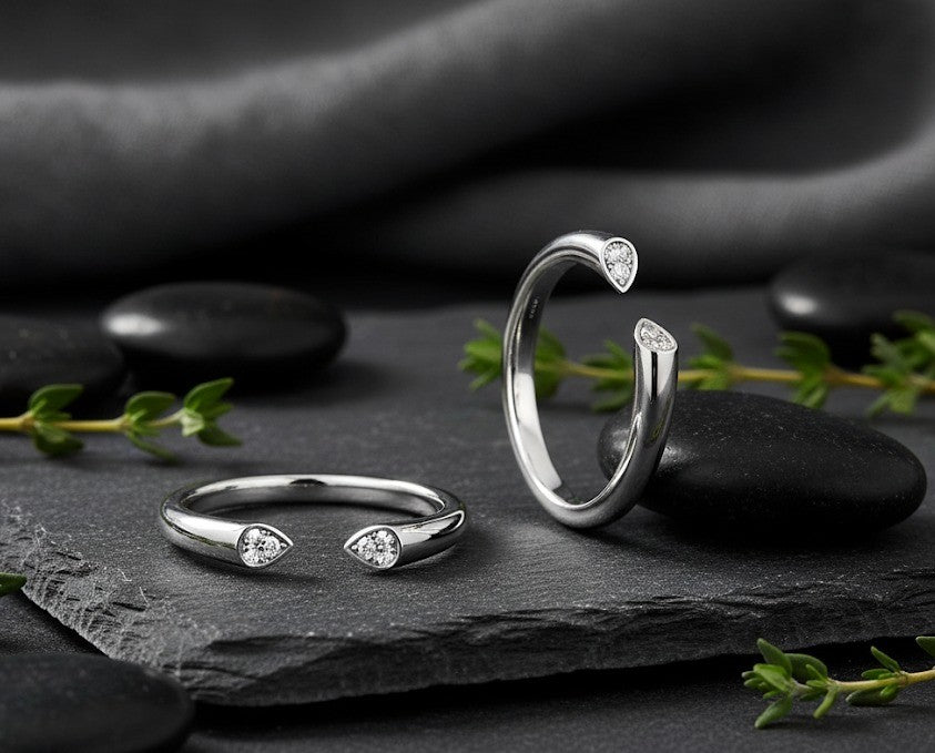 Modern Open Ring: Pear Moissanite Bypass Ring in Sterling Silver