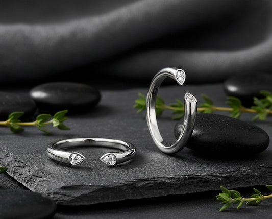 Modern Open Ring: Pear Moissanite Bypass Ring in Sterling Silver