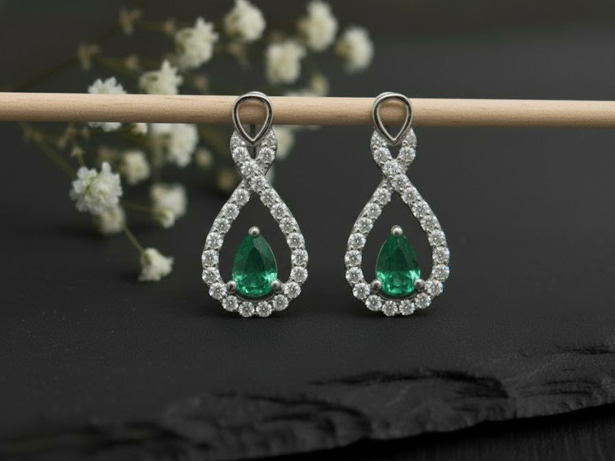 Eternal Radiance Set: Natural Emerald & Moissanite Infinity Drop Jewelry Set