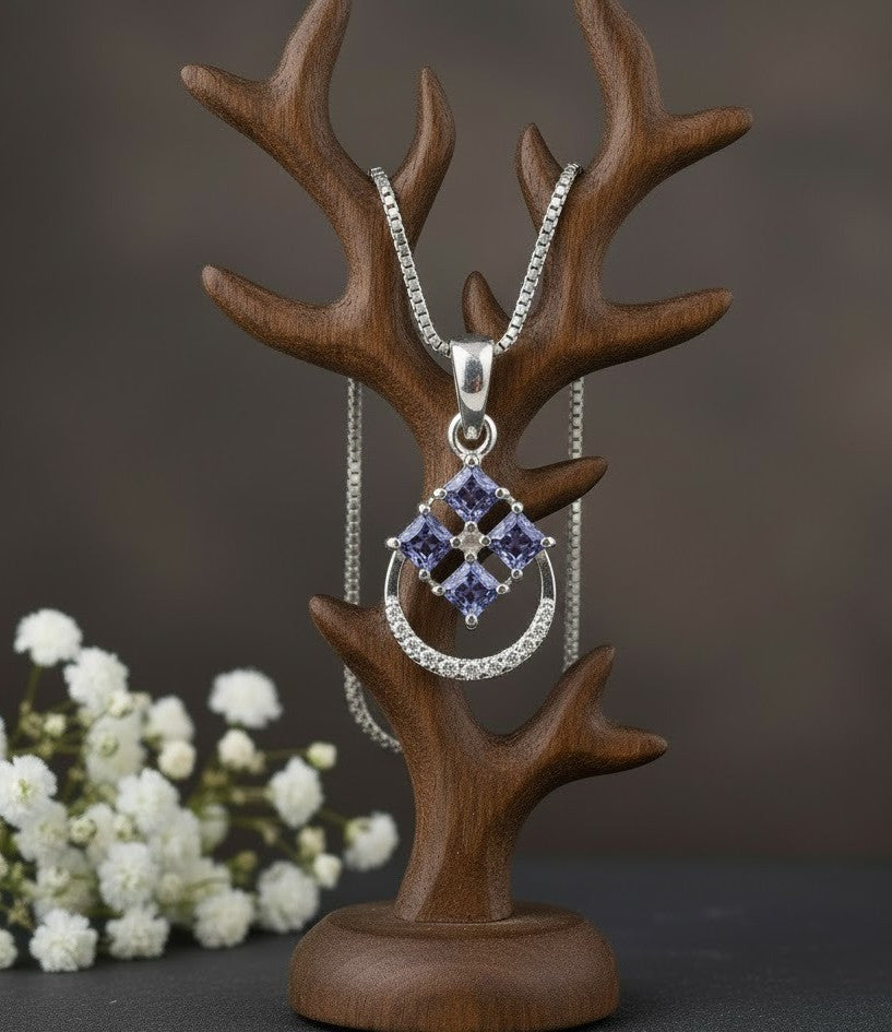 Twilight Bloom Studs: Natural Tanzanite & Moissanite Halo Earrings in Sterling Silver