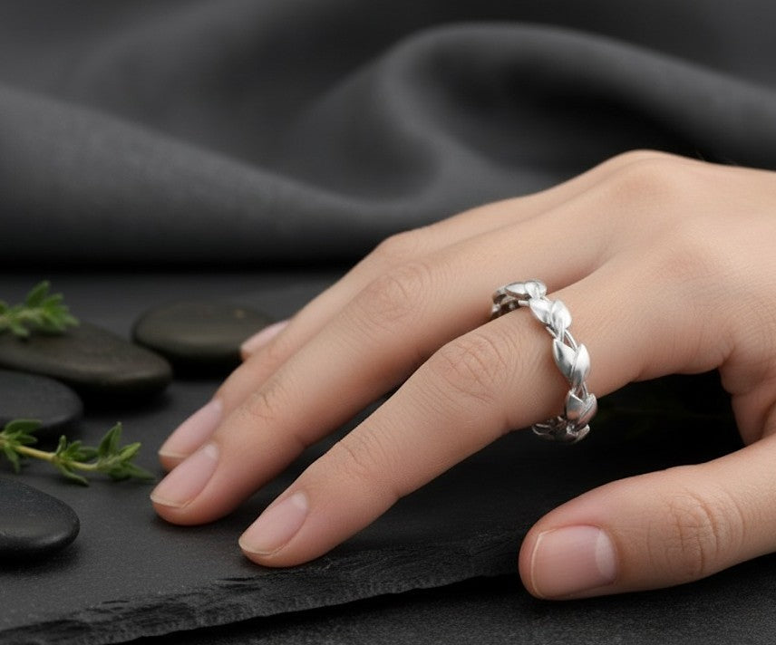 Eternal Growth Band: Sterling Silver Leaf Eternity Ring (Nature Inspired)