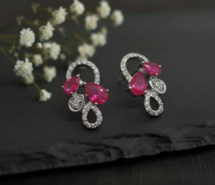 Royal Bloom Set: Natural Ruby & Moissanite Cluster Pendant & Stud Earrings
