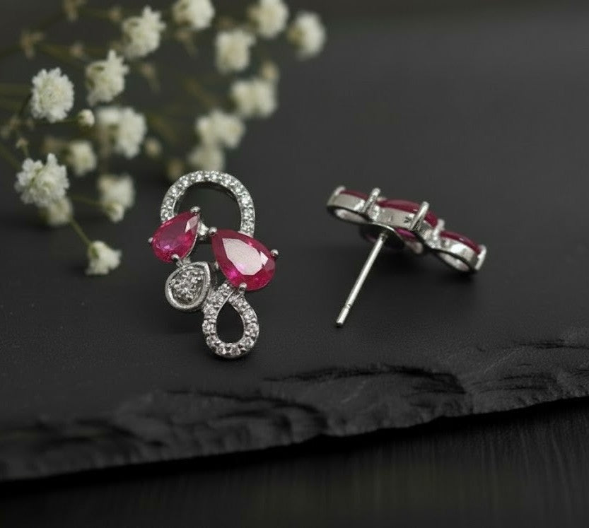 Royal Bloom Set: Natural Ruby & Moissanite Cluster Pendant & Stud Earrings