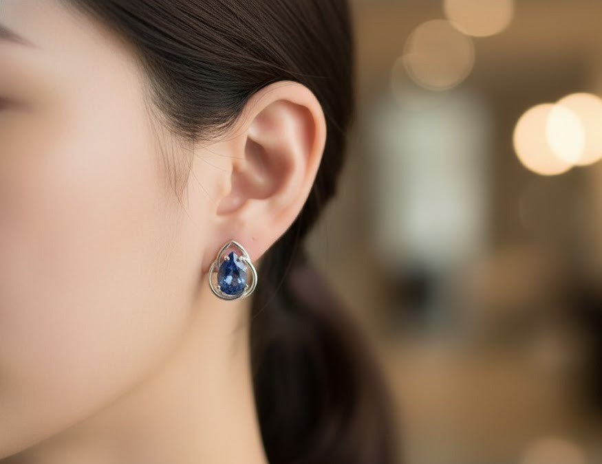 Twilight Dream Set: Natural Pear Tanzanite Pendant and Stud Earrings in Sterling Silver