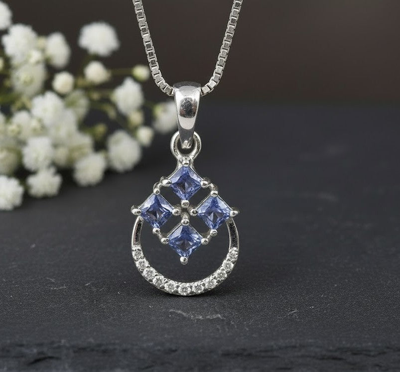 Twilight Bloom Studs: Natural Tanzanite & Moissanite Halo Earrings in Sterling Silver