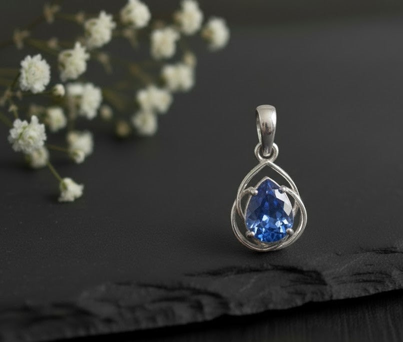 Twilight Dream Set: Natural Pear Tanzanite Pendant and Stud Earrings in Sterling Silver