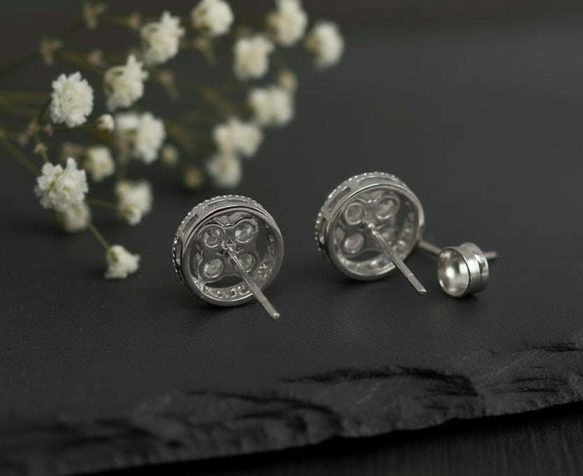 Floral Fire Studs: Natural Moissanite Flower Cluster Earrings in Sterling Silver