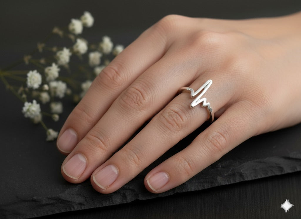 Pulse of Life Ring: Sterling Silver Heartbeat (ECG) Wave Band