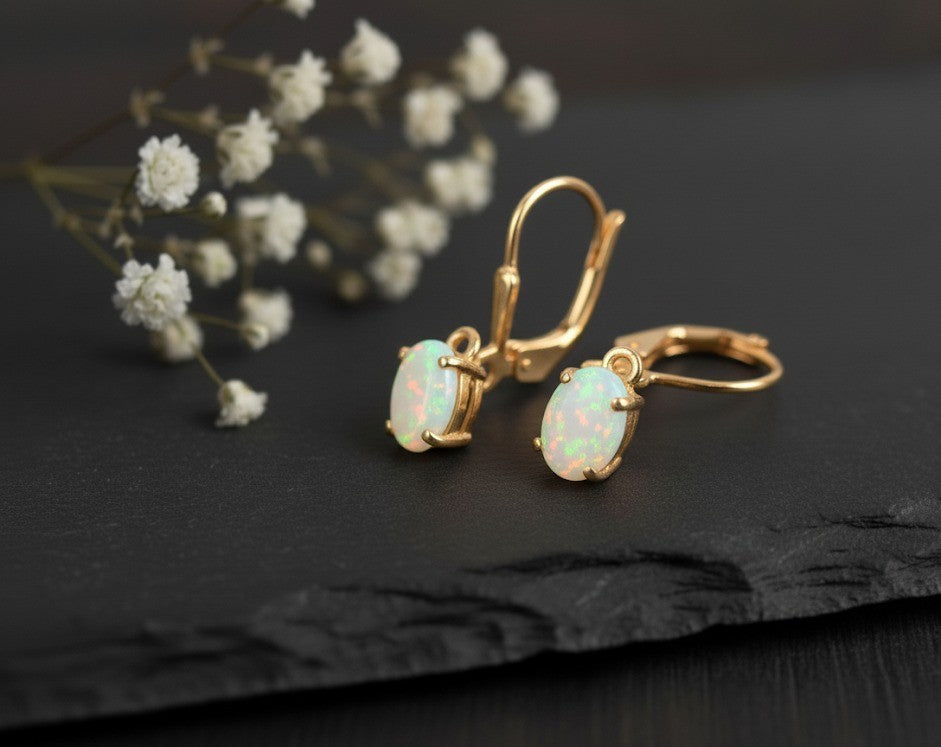 Ethereal Glow Drops: Natural Opal Dangle Earrings in Sterling Silver