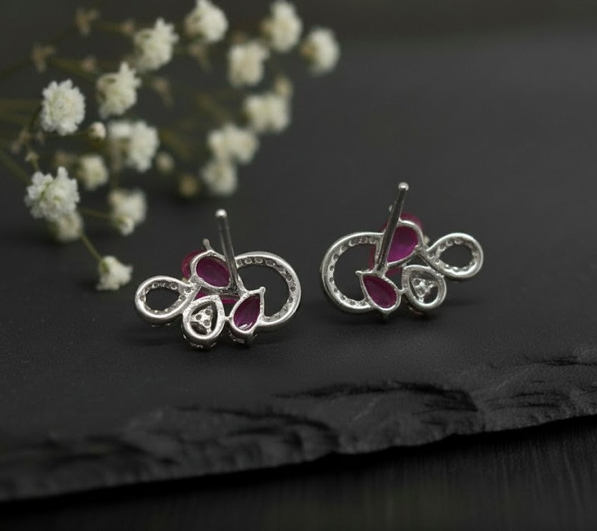 Royal Bloom Set: Natural Ruby & Moissanite Cluster Pendant & Stud Earrings