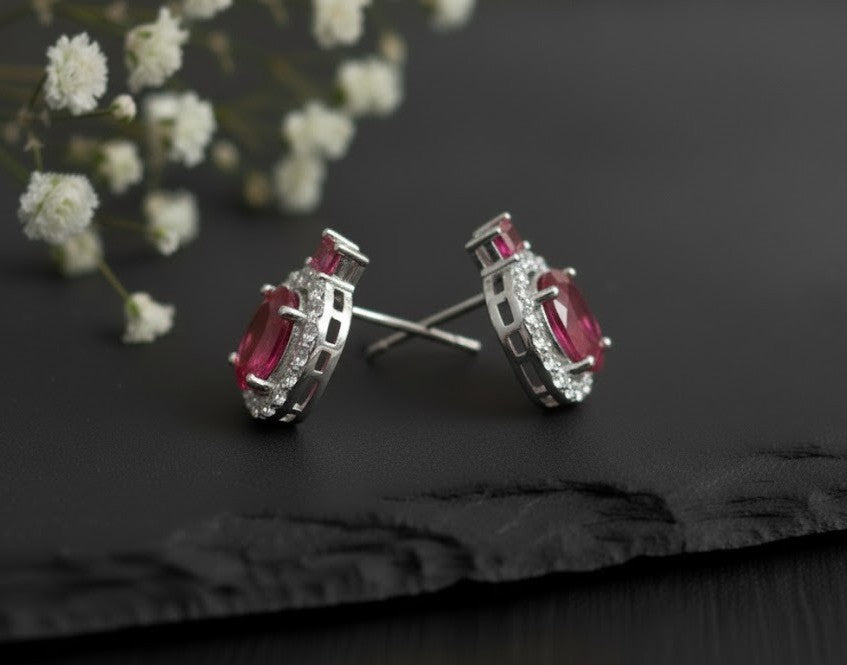 Twilight Romance Set: Natural Rhodolite Garnet & Moissanite Halo Pendant & Studs