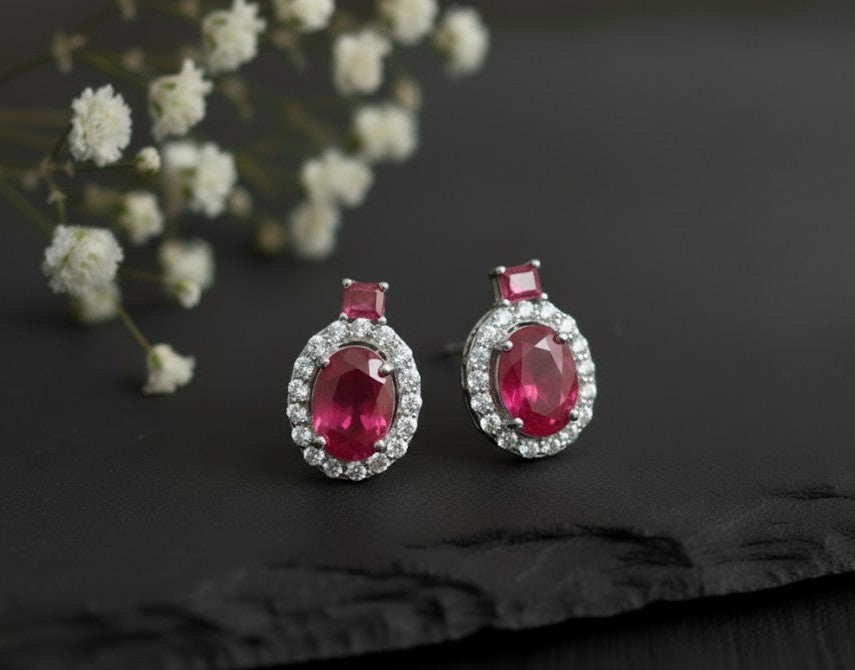Twilight Romance Set: Natural Rhodolite Garnet & Moissanite Halo Pendant & Studs