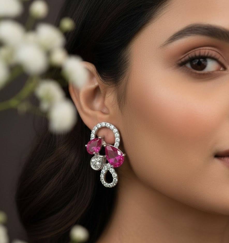 Royal Bloom Set: Natural Ruby & Moissanite Cluster Pendant & Stud Earrings