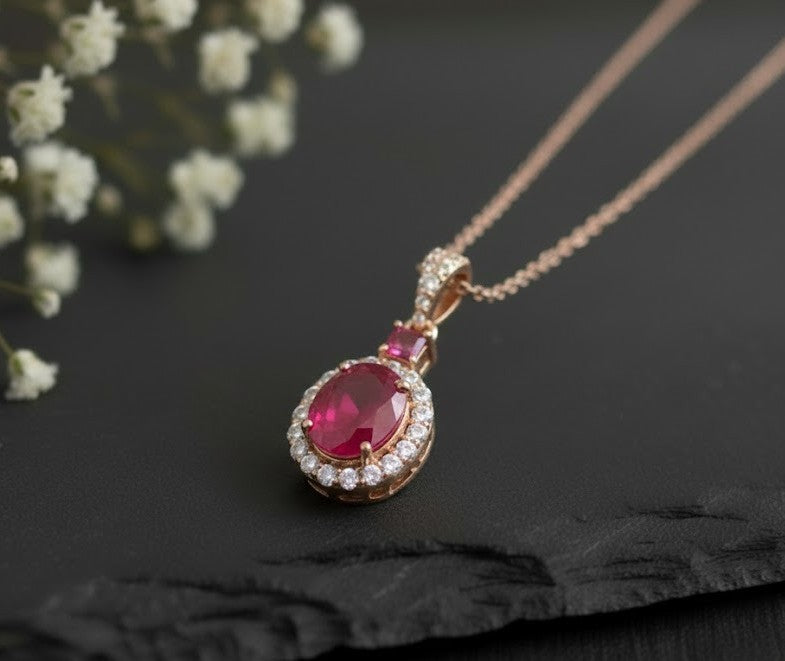 Twilight Romance Set: Natural Rhodolite Garnet & Moissanite Halo Pendant & Studs