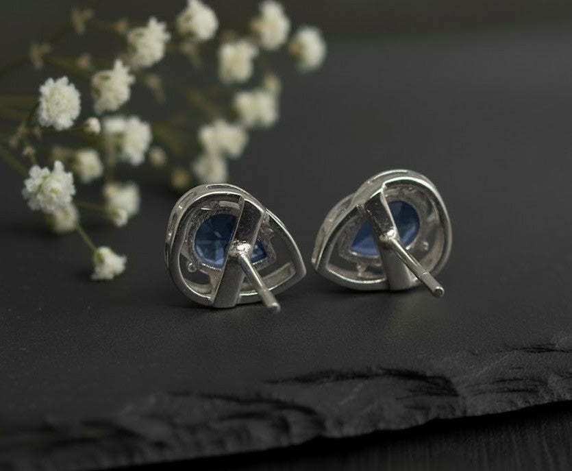Twilight Dream Set: Natural Pear Tanzanite Pendant and Stud Earrings in Sterling Silver