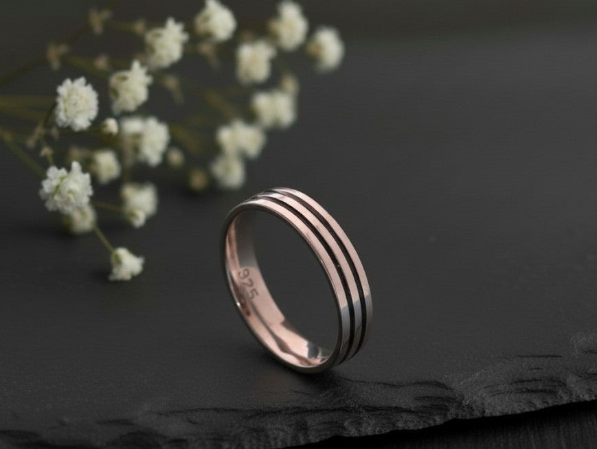 Modern Tri-Band Ring: Minimalist Triple Line Eternity Band in Sterling Silver